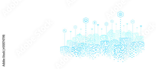 Digital city services connection, Internet of things on white background, Network communication of the future. Smart city concept.