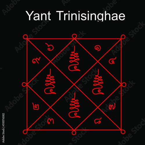 Thai ancient traditional tattoo name in thai language is 
Yant Trinisinghae. It has properties that encourage mercy, avoid from danger, bring prosperity and lucky for wearer life.