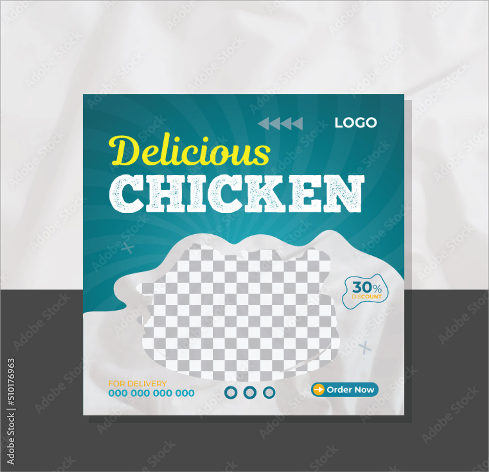 Fresh and delicious chicken social media template design or Instagram post in vector.