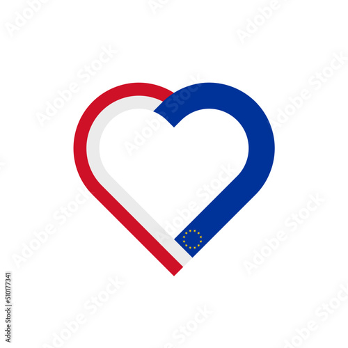 unity concept. heart ribbon icon of indonesia or monaco and european union flags. vector illustration isolated on white background