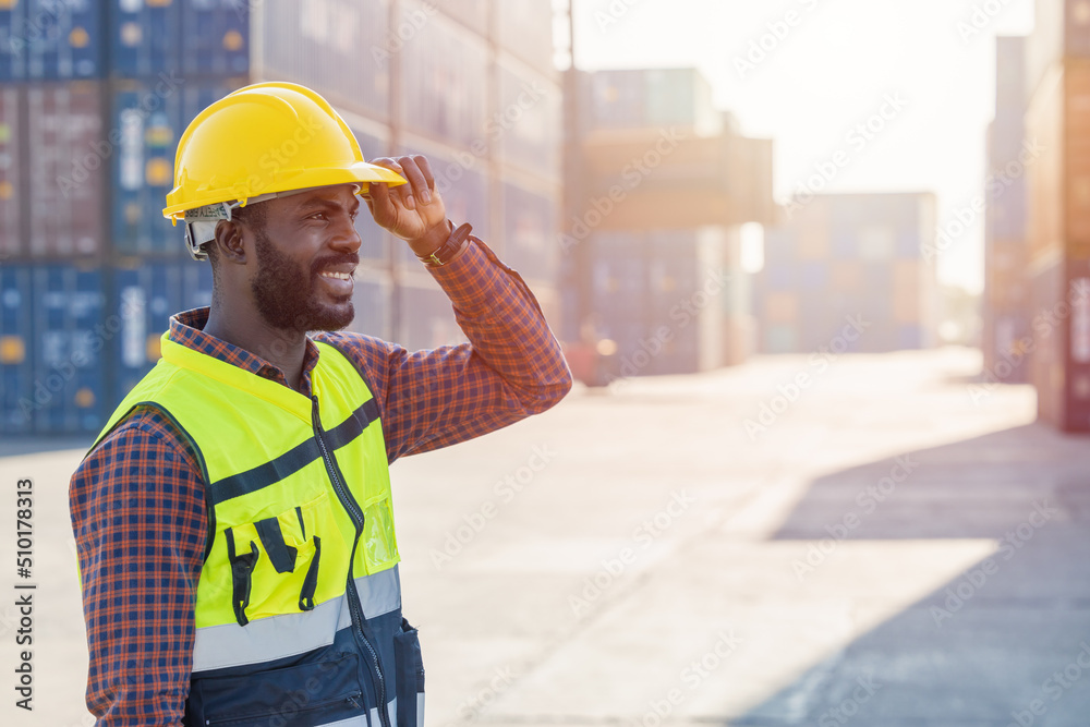 Happy people worker work in cargo container logistic shipping port yard Happy people worker work in cargo container logistic shipping port yard