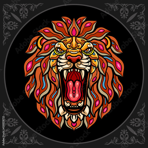 Fototapeta Naklejka Na Ścianę i Meble -  Colorful lion head zentangle arts. isolated on black background. 