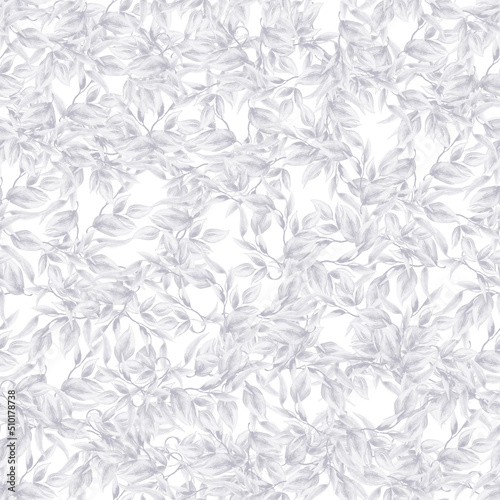 Nature gray leaves watercolor seamless pattern. Hand drawn background