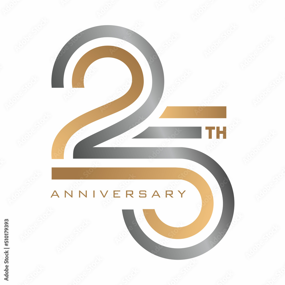 25 Years anniversary modern logo gold and silver line template - obrazy, fototapety, plakaty 