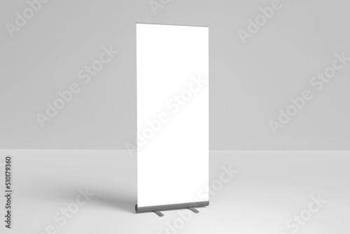 Blank white roll-up banner display mockup, isolated, 3d rendering.
