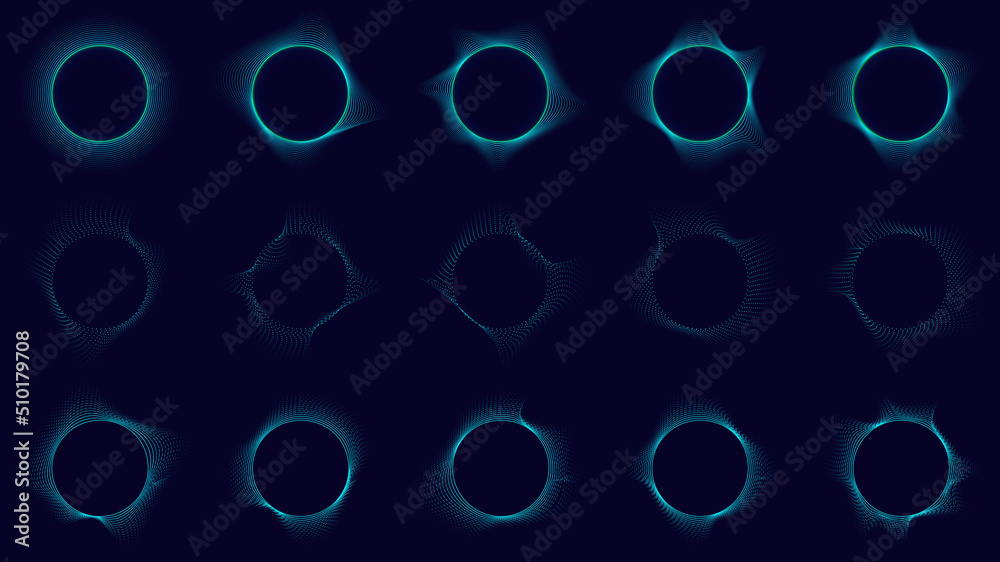 Set of technology abstrcat blue circles elements wave lines on dark background Set of technology abstrcat blue circles elements wave lines on dark background