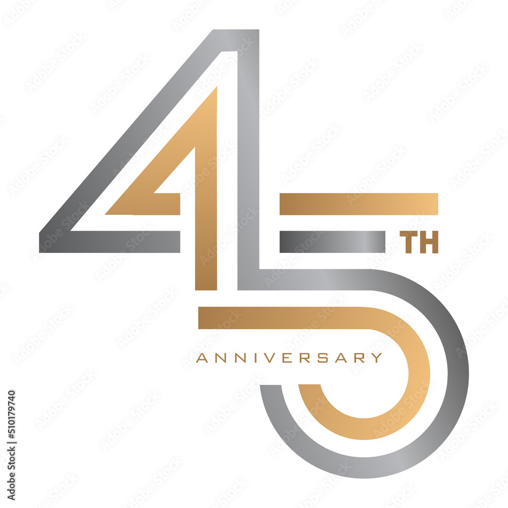 45 Years anniversary modern gold and silver logo template - obrazy, fototapety, plakaty 