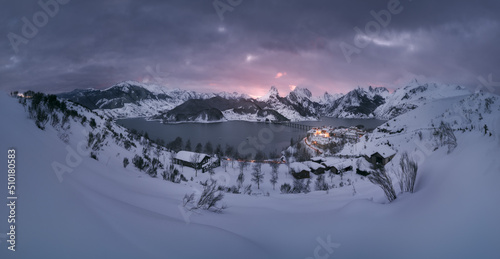 Mountain Village Covered With Snow