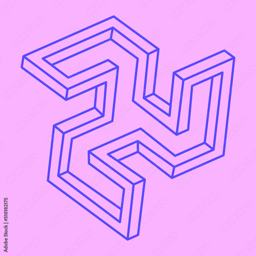 Impossible shapes. Sacred geometry. Optical illusion figures. Abstract eternal geometric objects. Impossible endless outline shape. Optical art. Impossible geometry shape on a pink background. Impossible shapes. Sacred geometry. Optical illusion figures. Abstract eternal geometric objects. Impossible endless outline shape. Optical art. Impossible geometry shape on a pink background.