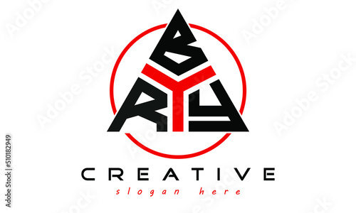 RBY three letter creative triangle shape in circle logo design vector template. typography logo | Letter mark logo | initial logo | flat logo |  minimalist logo | 