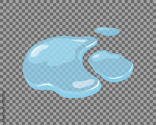Water spill, puddle on a isolated transparent background. Blue autumn natural liquid on the ground. Clean water. Vector illustration. 