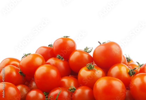 Heap of ripe tomatoes isolated on white background