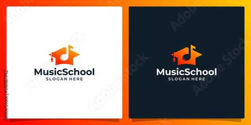 College, Graduate cap, Campus, Education logo design and note music logo vector illustration graphic design.