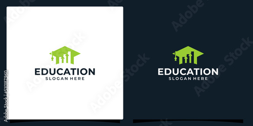College, Graduate cap, Campus, Education logo design and growing successful business company logo signs. investment, finance, marketing, sales and growth symbol icon. logo vector illustration.