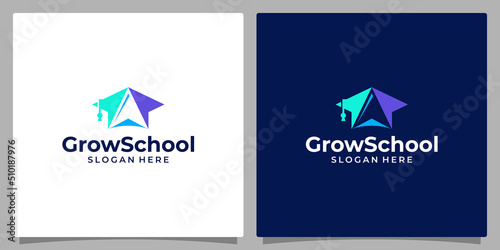 College, Graduate cap, Campus, Education logo design and Arrow Up logo vector illustration graphic design.