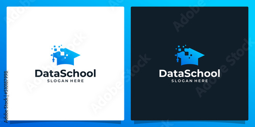 College, Graduate cap, Campus, Education logo design and digital pixel logo vector illustration graphic design.