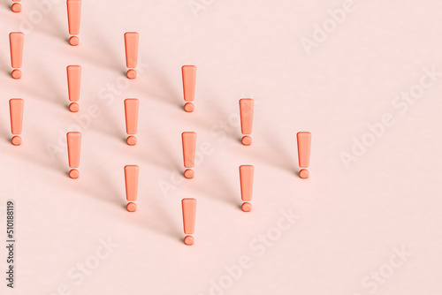 many exclamation points on a pink background. 3d render photo