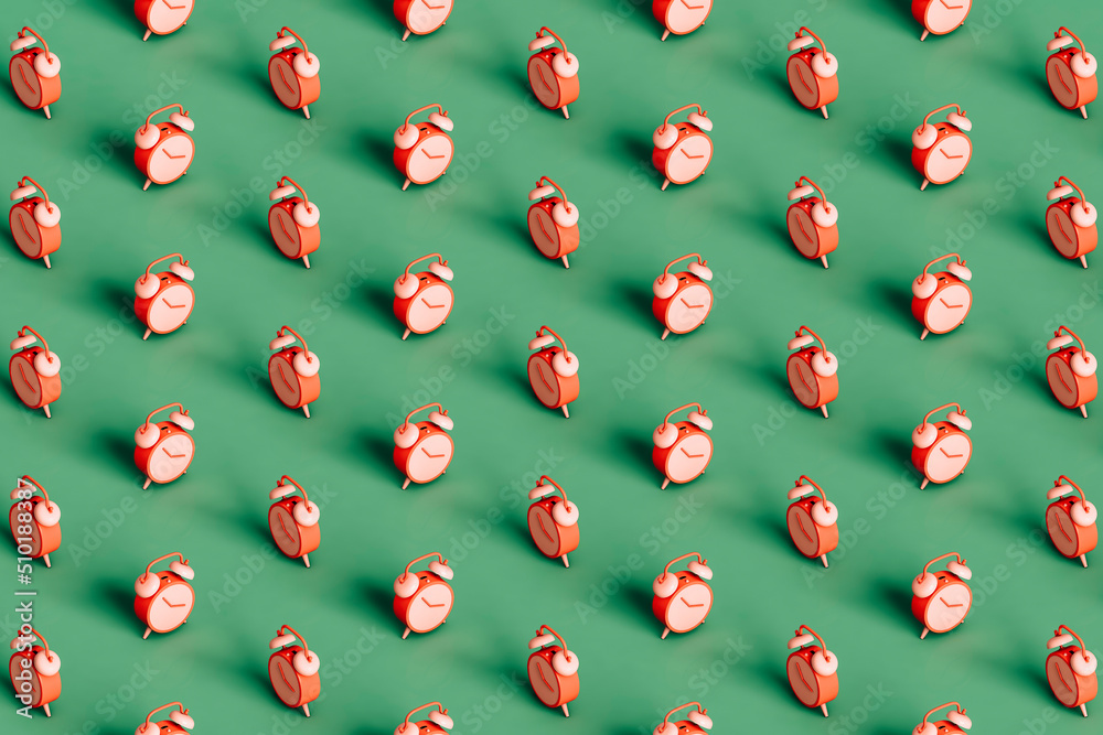 pattern of many pink alarm cloks in different positions pattern of many pink alarm cloks in different positions