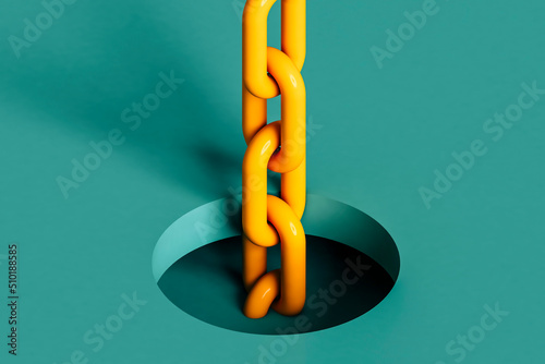 3d render of yellow chains on a blue background