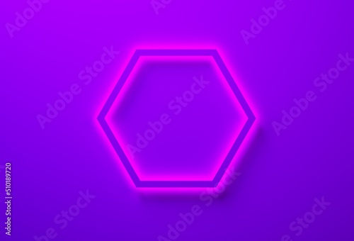 Abstract hexagonal shape and light on violet background. 3d illustration. 3d rendering