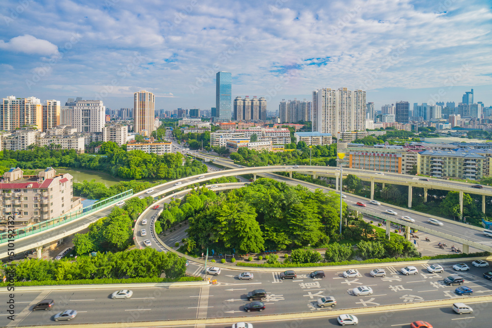 Urban architecture skyline of Nanning folk lake, Guangxi