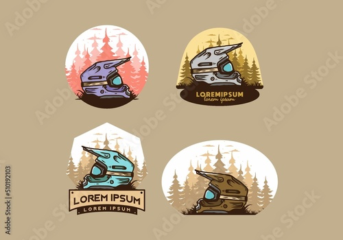 Outdoor motocross trail helmet illustration