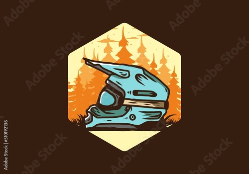 Outdoor motocross trail helmet illustration