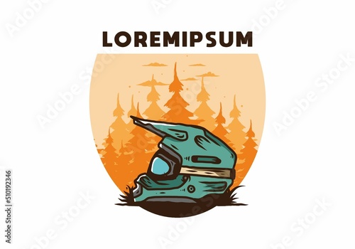 Outdoor motocross trail helmet illustration