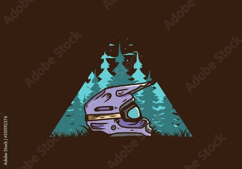 Outdoor motocross trail helmet illustration