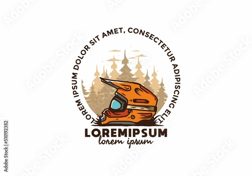 Outdoor motocross trail helmet illustration
