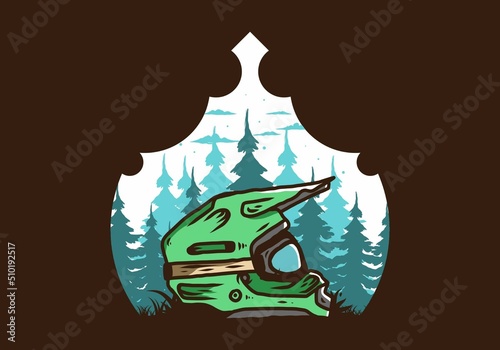 Outdoor motocross trail helmet illustration