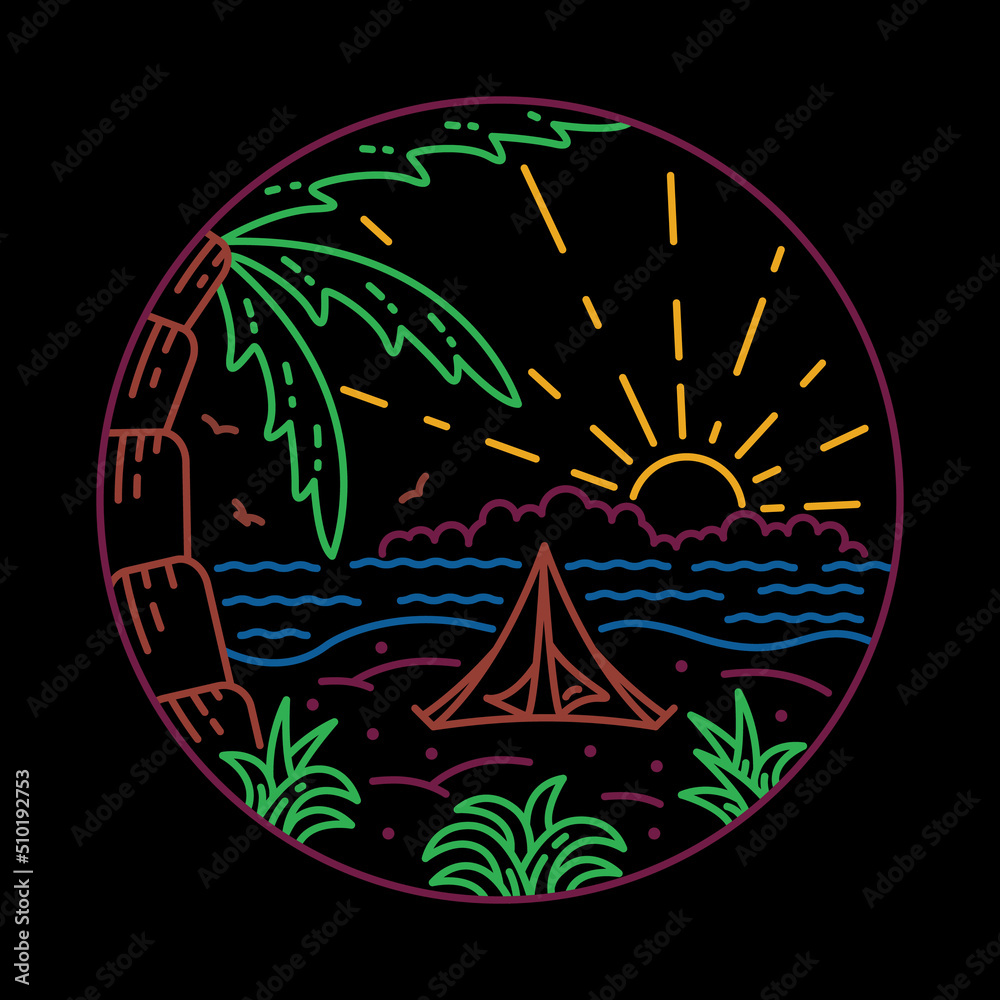 Camping with good view in summer at beach graphic illustration vector art t-shirt design Camping with good view in summer at beach graphic illustration vector art t-shirt design