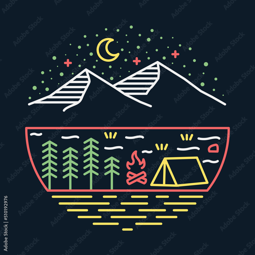 Camping in the good nature at night graphic illustration vector art t-shirt design