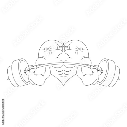 Coloring illustration of heart doing weight lifting
