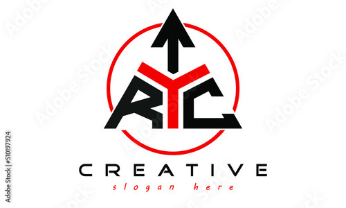 RTC three letter creative triangle shape in circle logo design vector template. typography logo | Letter mark logo | initial logo | flat logo |  minimalist logo |  photo