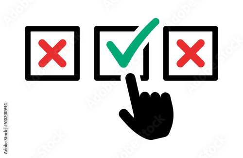 Choice selection vector icon. Check box with finger hand concept illustration.