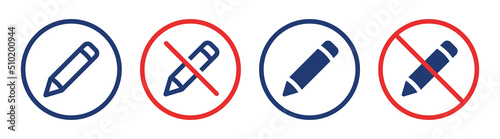 Edit allowed icon vector sign. Edit not allowed red circle symbol.