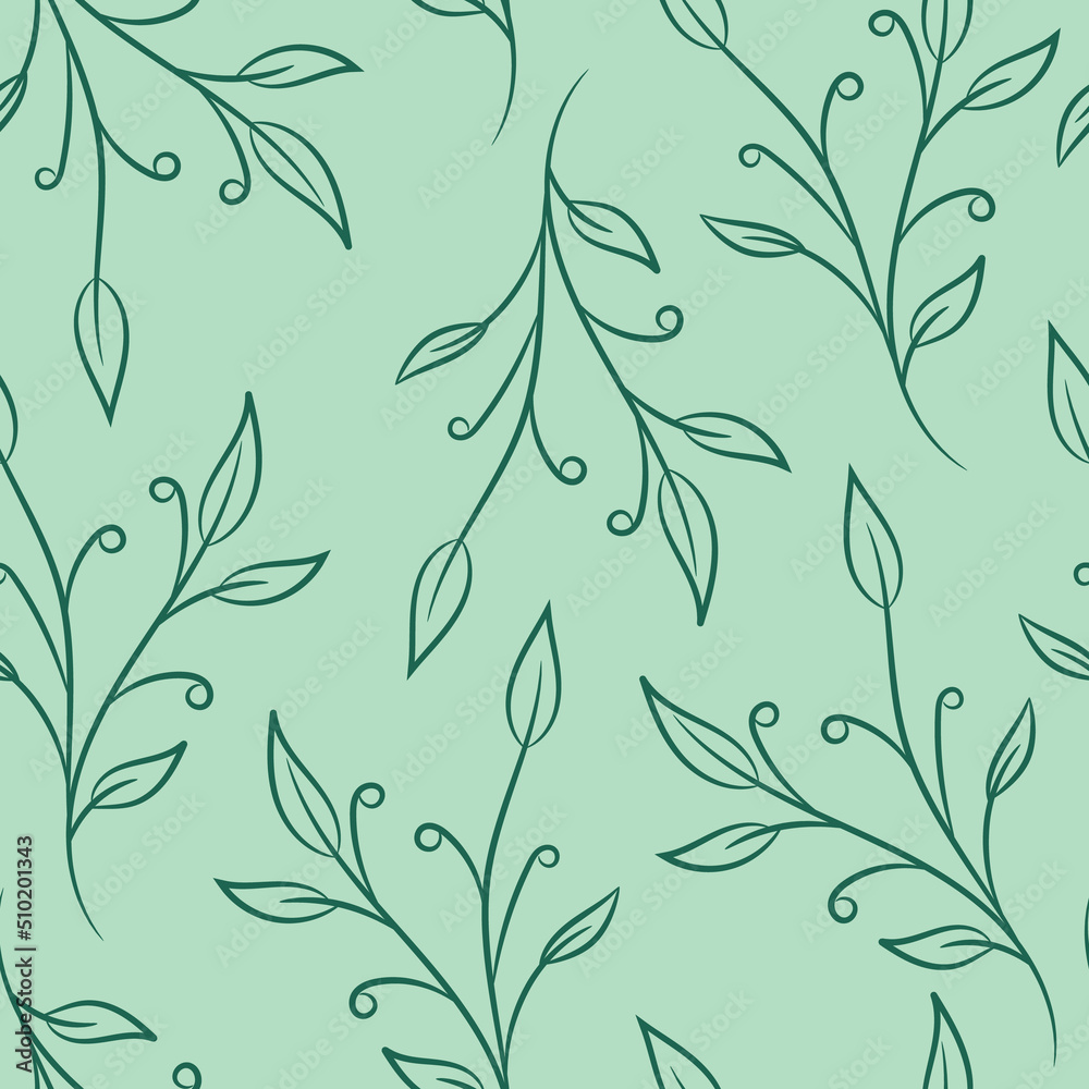 Fototapeta premium Elegant green vector pattern with hand drawn leaves