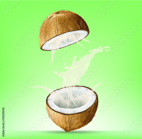 Coconut juice splashing isolated on white background.