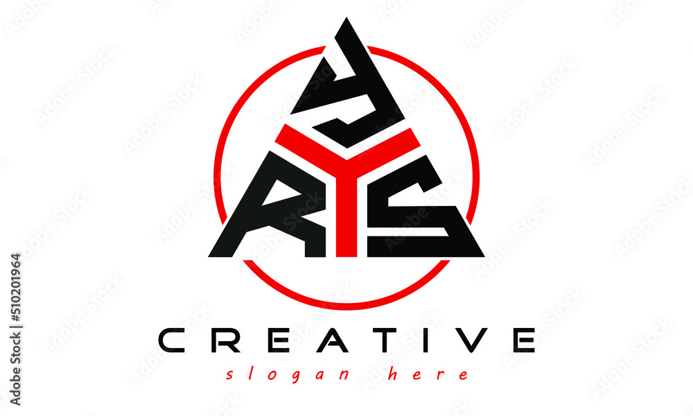 RYS three letter creative triangle shape in circle logo design vector template. typography logo | Letter mark logo | initial logo | flat logo |  minimalist logo |  - obrazy, fototapety, plakaty 