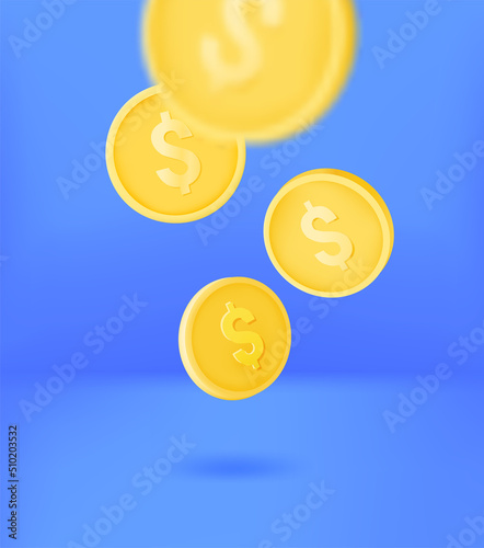 Golden coins falling down. 3d vector concept