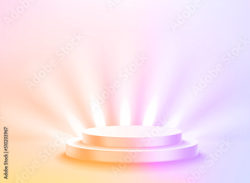 Illuminated bright room with holographic effect. Showcase for a product. 3d vector illustration