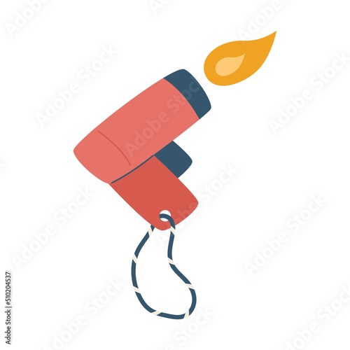 Piezo lighter. Camping igniter with a button. A fire starter. Equipment for tourism, travel, hiking, sports. Flat vector illustration isolated on a white background.