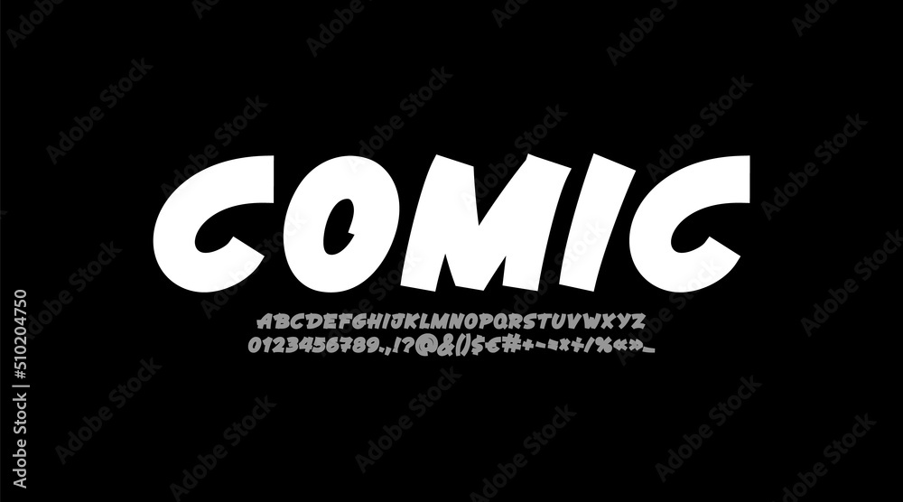 White font, script alphabet, hand drawn typeface in style of comics, vector illustration 10EPS