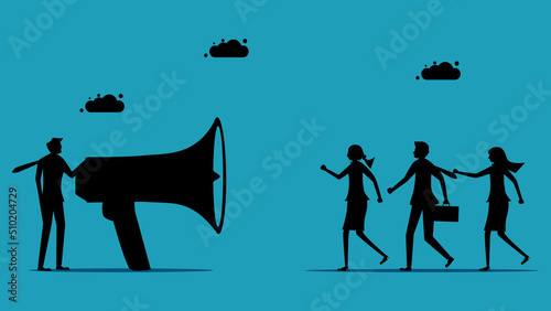 52 Public Relations and Communication Promotion Department. Businessman talking through a megaphone. business silhouette