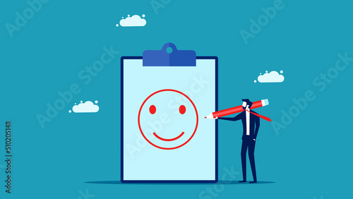 Positive thoughts. A businessman draws a smiling face. business concept vector illustration eps