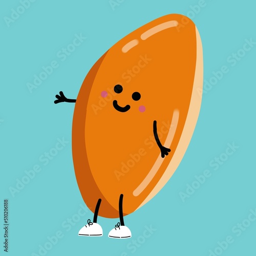 Children's cute illustration of a pie with eyes on a blue background