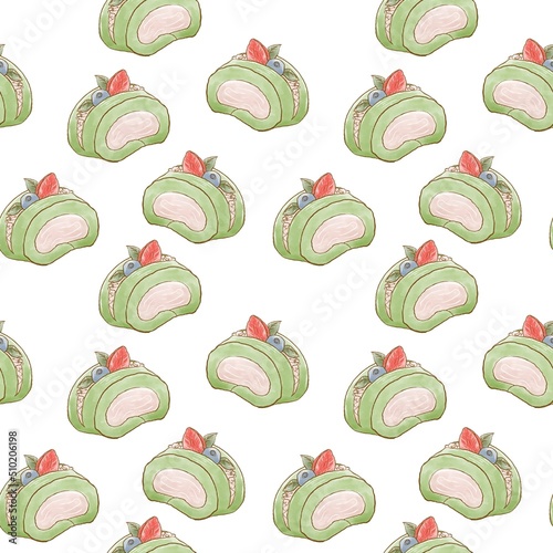 Decorative pattern from the illustration of the dessert fruit roll on a white background