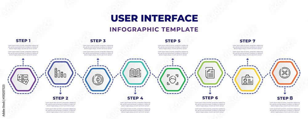 Vetor de user interface infographic design template with dollar bills ...