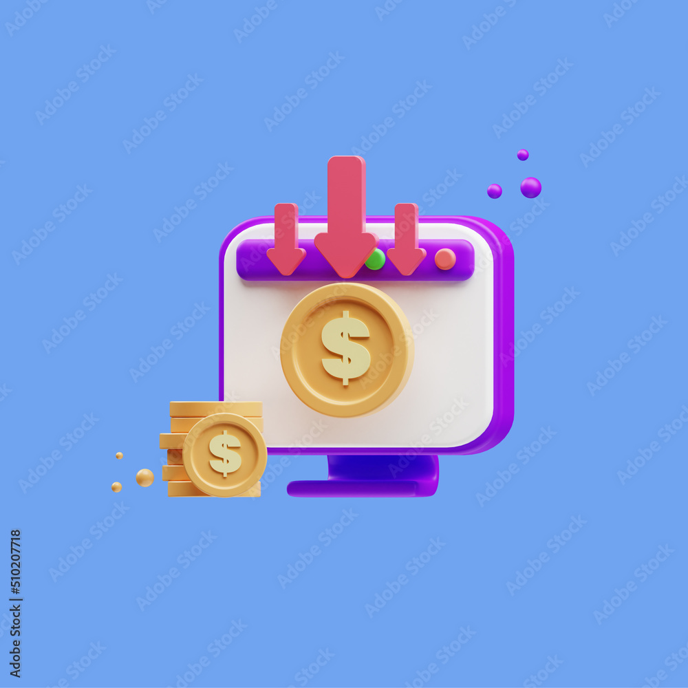 3d rendering of income analysis icon illustration down 3d rendering of income analysis icon illustration down